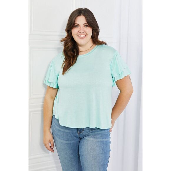 Culture Code Mi Amor Full Size Round Neck Ruffle Sleeve Top In Blue - Picture 12 of 12